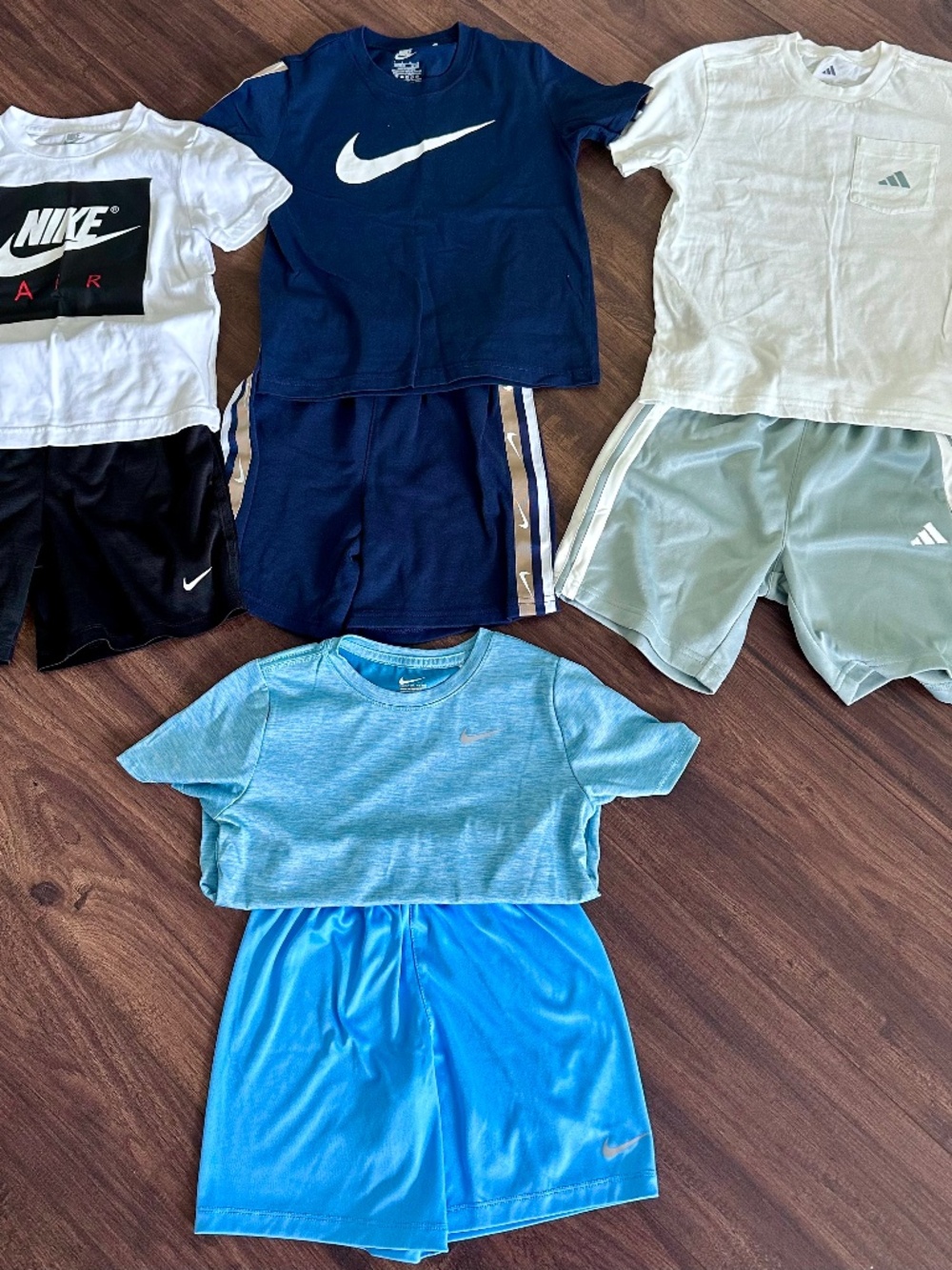 Nike Adidas Boys Bundle of 4 Activewear Sets Tees & Shorts Size 7 Like New